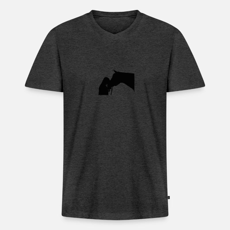 Pferd - Männer Premium Bio T-Shirt mit V-Ausschnitt - Anthrazit meliert