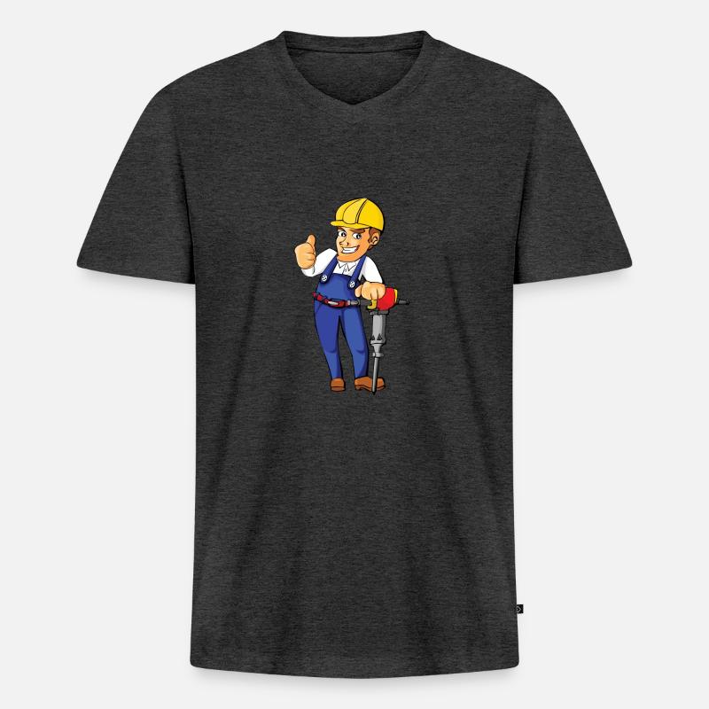 construction worker bauarbeiter strassenbau2 - Männer Premium Bio T-Shirt mit V-Ausschnitt - Anthrazit meliert