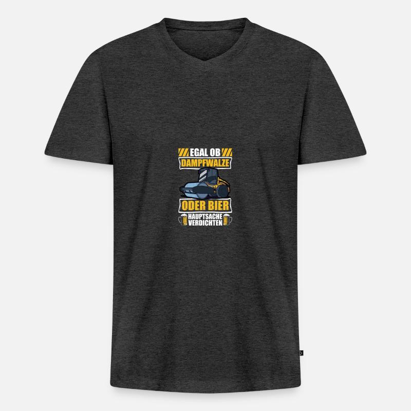 Dampfwalze oder Bier Straßenbauer Straßenwärter - Männer Premium Bio T-Shirt mit V-Ausschnitt - Anthrazit meliert