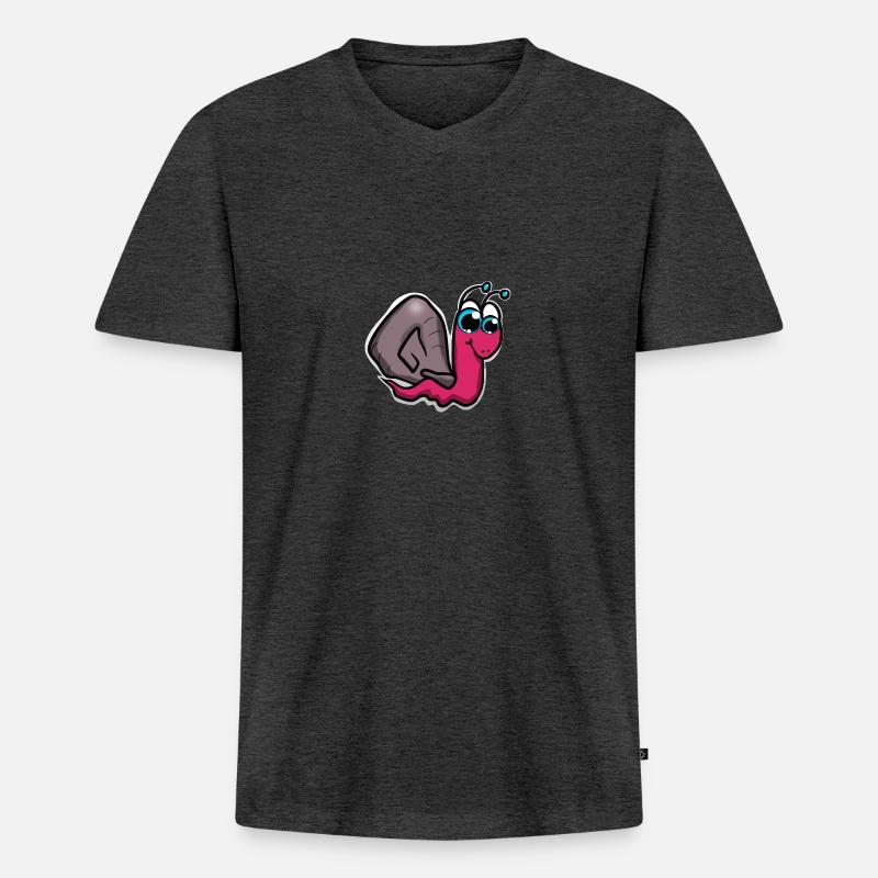 Schnecke Comic - Männer Premium Bio T-Shirt mit V-Ausschnitt - Anthrazit meliert