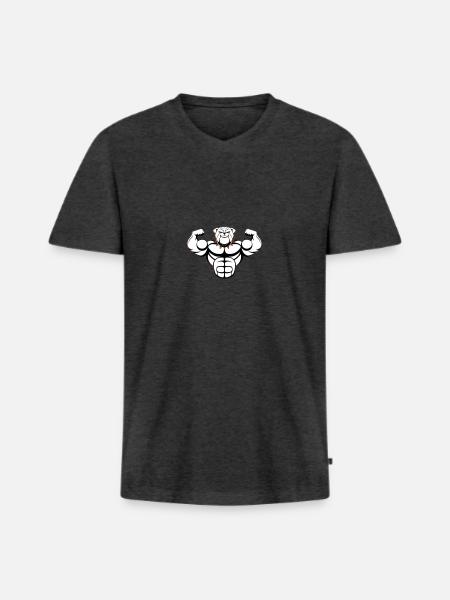 strong bulldog 02 - Men's Premium Organic T-shirt with V-neck - heather anthracite