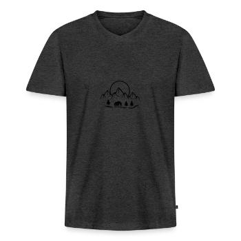hütte berge natur - Männer Premium Bio T-Shirt mit V-Ausschnitt - Anthrazit meliert - Vorne - Nico (187cm)