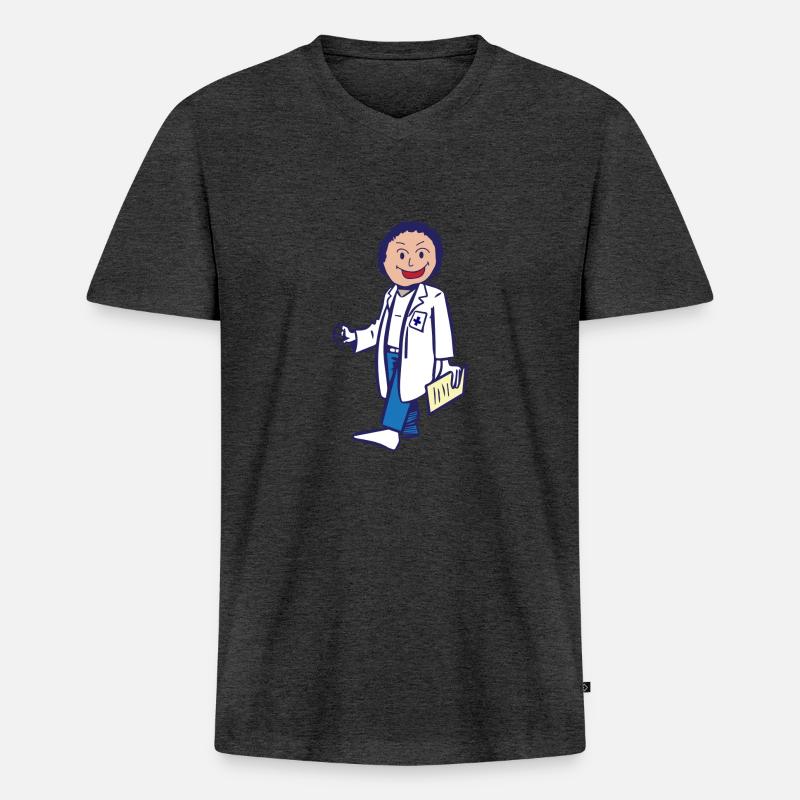 Arzt mit Arztkittel - Männer Premium Bio T-Shirt mit V-Ausschnitt - Anthrazit meliert