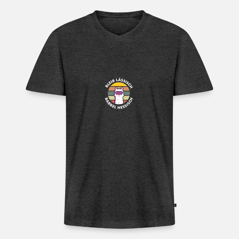 Bleib lässisch babbel hessisch - Männer Premium Bio T-Shirt mit V-Ausschnitt - Anthrazit meliert