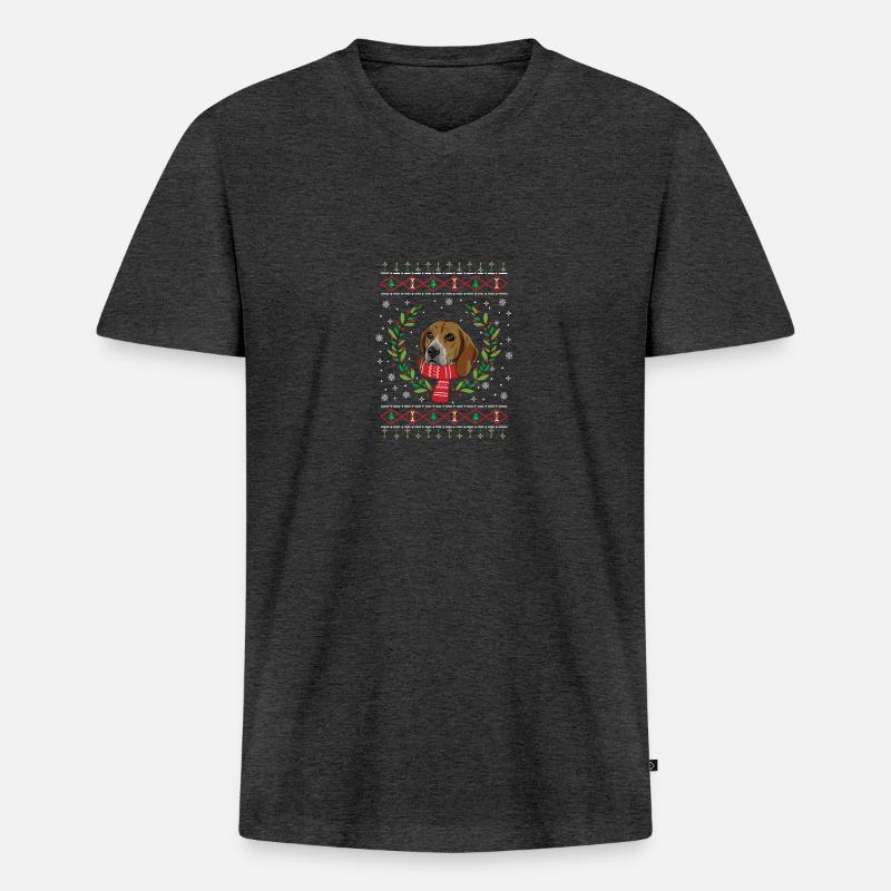 Beagle hässlicher Weihnachtspullover - Beagle - Männer Premium Bio T-Shirt mit V-Ausschnitt - Anthrazit meliert