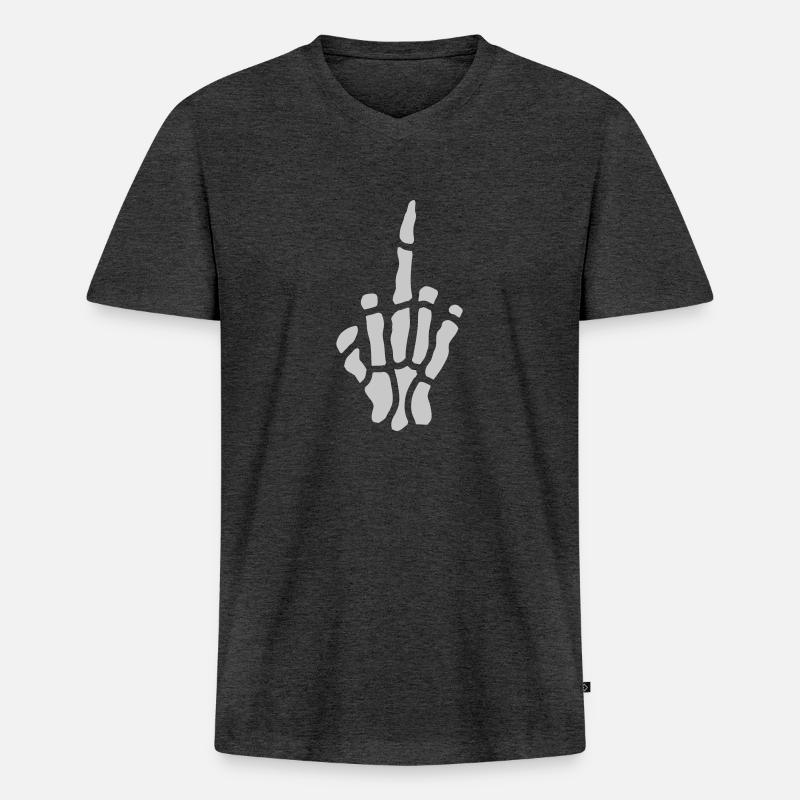 Comic Frech Mittelfinger Knochen - Männer Premium Bio T-Shirt mit V-Ausschnitt - Anthrazit meliert