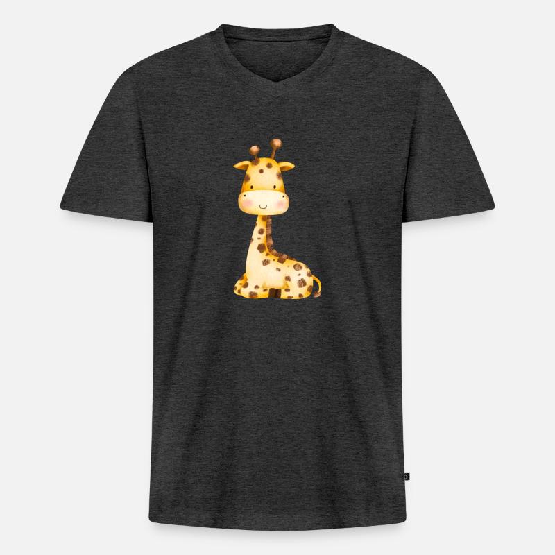 Giraffe - Männer Premium Bio T-Shirt mit V-Ausschnitt - Anthrazit meliert