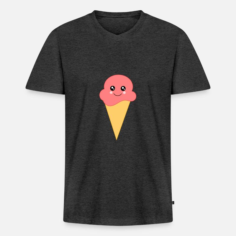 Eis Eiscreme Erdbeereis - Männer Premium Bio T-Shirt mit V-Ausschnitt - Anthrazit meliert