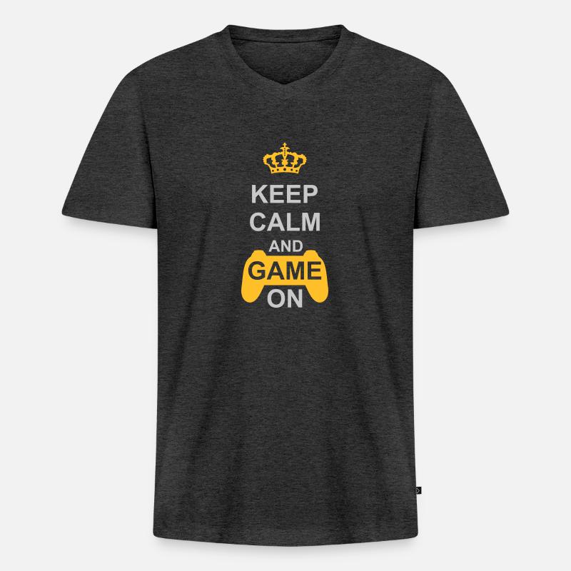 Game On Keep Calm - Männer Premium Bio T-Shirt mit V-Ausschnitt - Anthrazit meliert