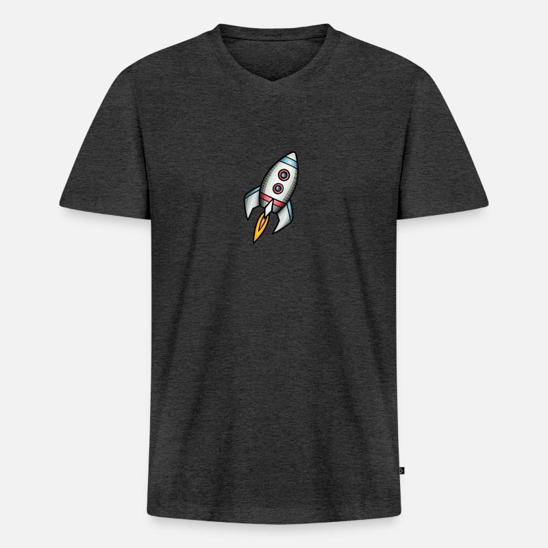 Comic Rakete Kinderbild - Männer Premium Bio T-Shirt mit V-Ausschnitt - Anthrazit meliert