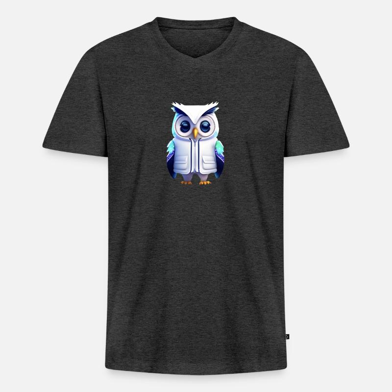 Eule - Männer Premium Bio T-Shirt mit V-Ausschnitt - Anthrazit meliert