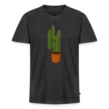 Cactus - Men's Premium Organic T-shirt with V-neck - heather anthracite - Front - Nico (187cm)