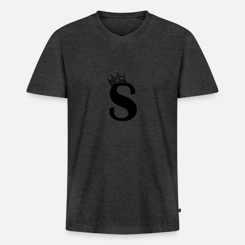 krone S - Männer Premium Bio T-Shirt mit V-Ausschnitt - Anthrazit meliert