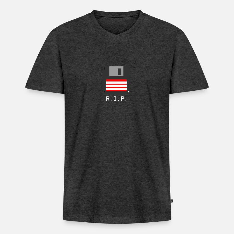 Diskette RIP Witzig Computer Tee - Männer Premium Bio T-Shirt mit V-Ausschnitt - Anthrazit meliert