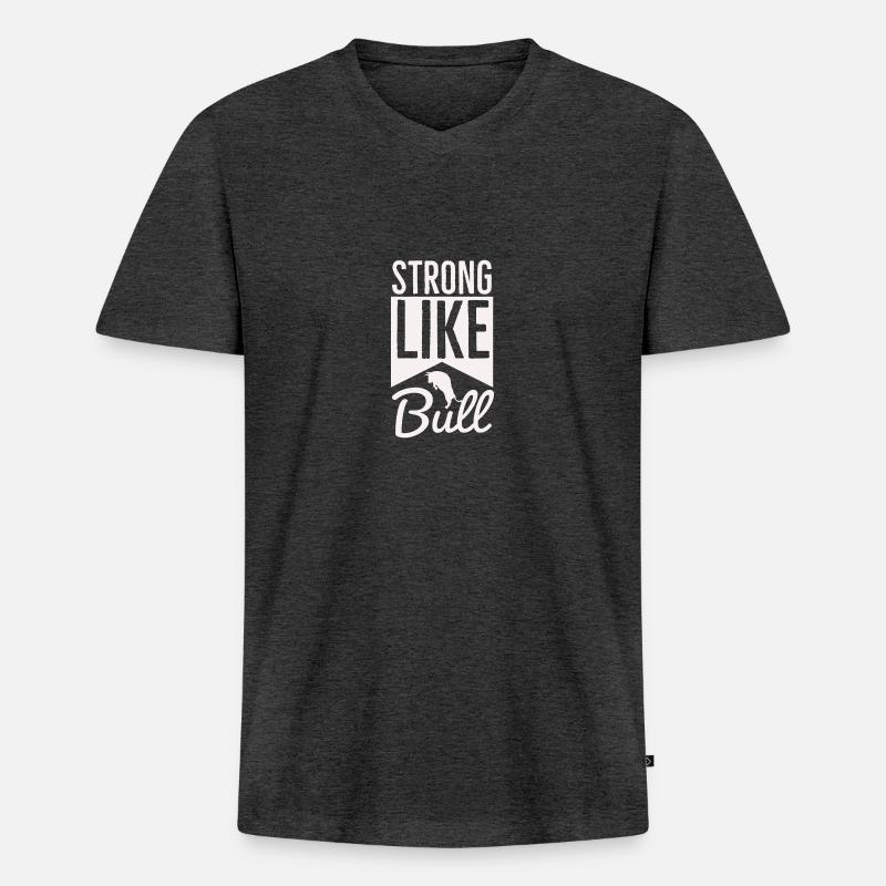 Strong Like Bull - Trainingsroutine - Männer Premium Bio T-Shirt mit V-Ausschnitt - Anthrazit meliert