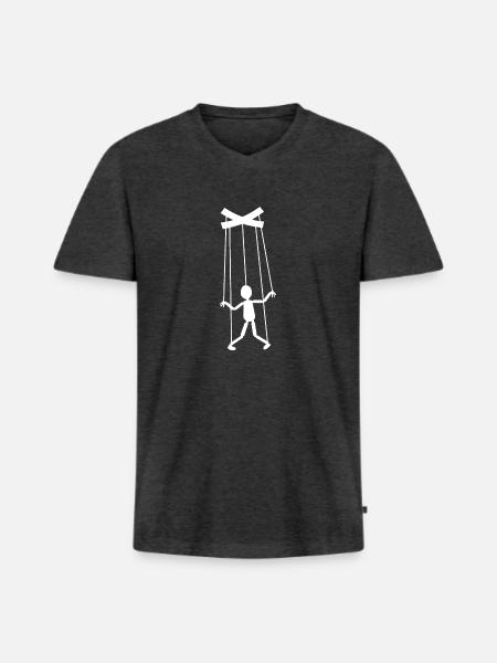Marionette - Männer Premium Bio T-Shirt mit V-Ausschnitt - Anthrazit meliert