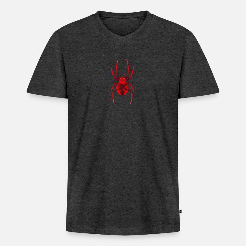 Rote Low Polygon Spinne - Männer Premium Bio T-Shirt mit V-Ausschnitt - Anthrazit meliert