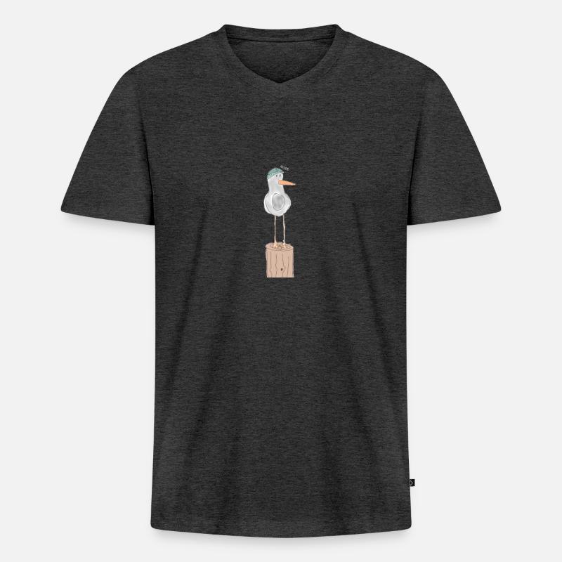 Meike die Möwe - Männer Premium Bio T-Shirt mit V-Ausschnitt - Anthrazit meliert