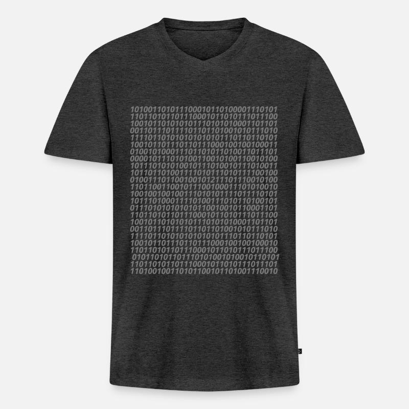 Binary code logo - Men's Premium Organic T-shirt with V-neck - heather anthracite