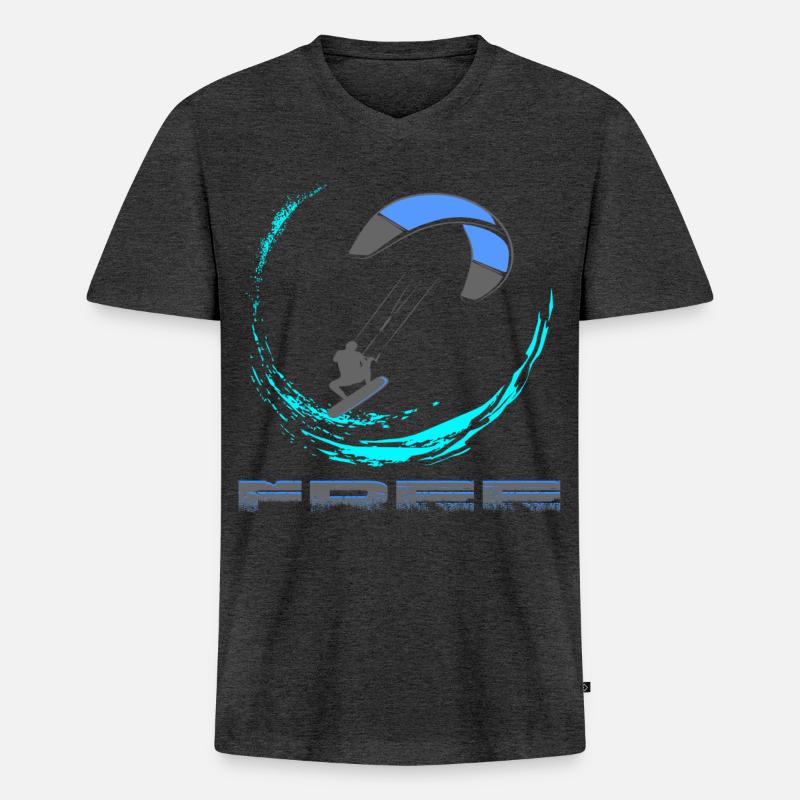 Kitesurf - Männer Premium Bio T-Shirt mit V-Ausschnitt - Anthrazit meliert