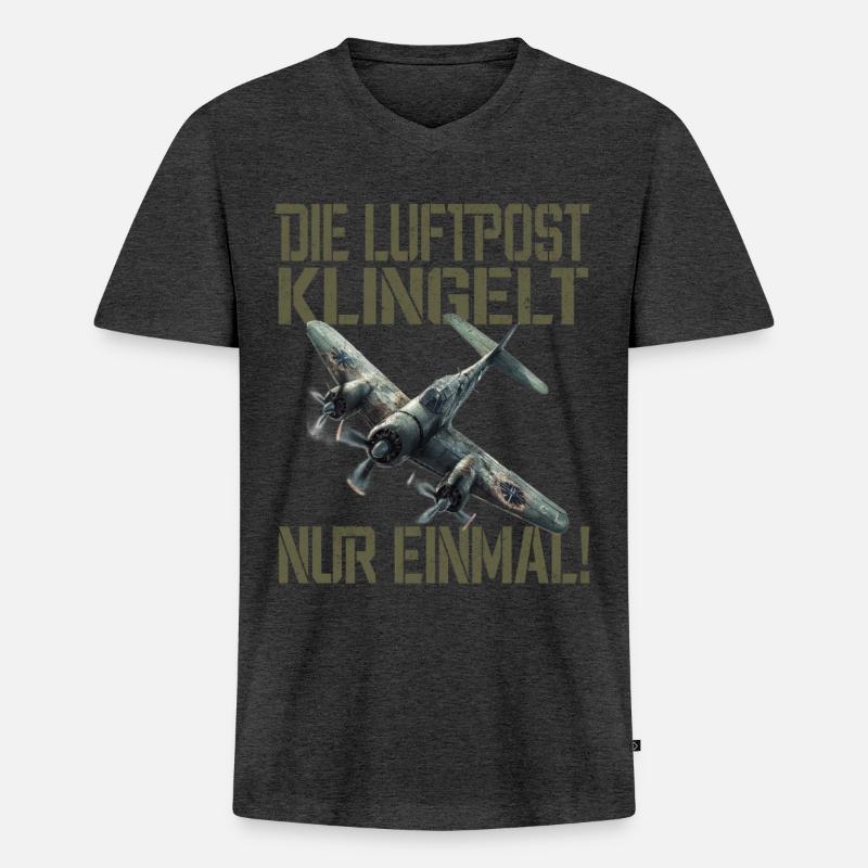 Die Luftpost Klingelt Nur Einmal Flugzeug - Männer Premium Bio T-Shirt mit V-Ausschnitt - Anthrazit meliert