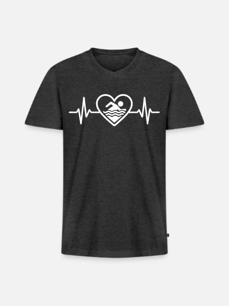 Schwimmen Herz im Wasser - Männer Premium Bio T-Shirt mit V-Ausschnitt - Anthrazit meliert