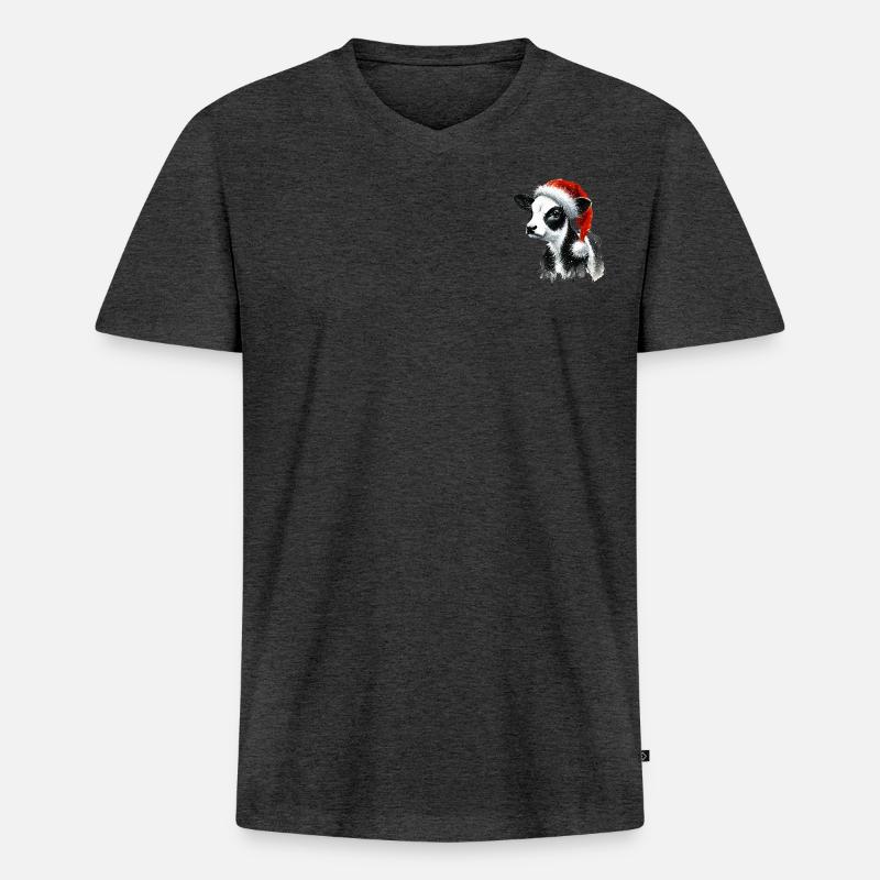Weihnachtskalb mit Nikolausmütze - Männer Premium Bio T-Shirt mit V-Ausschnitt - Anthrazit meliert