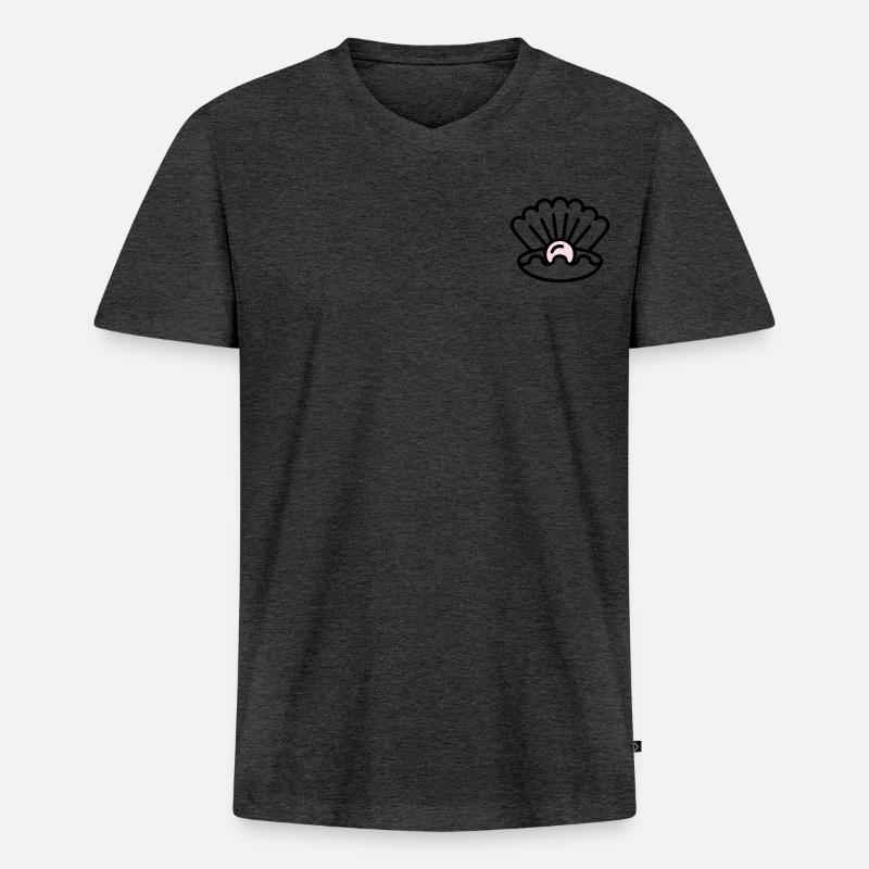 Muschel mit Perle Geschenk Idee - Männer Premium Bio T-Shirt mit V-Ausschnitt - Anthrazit meliert