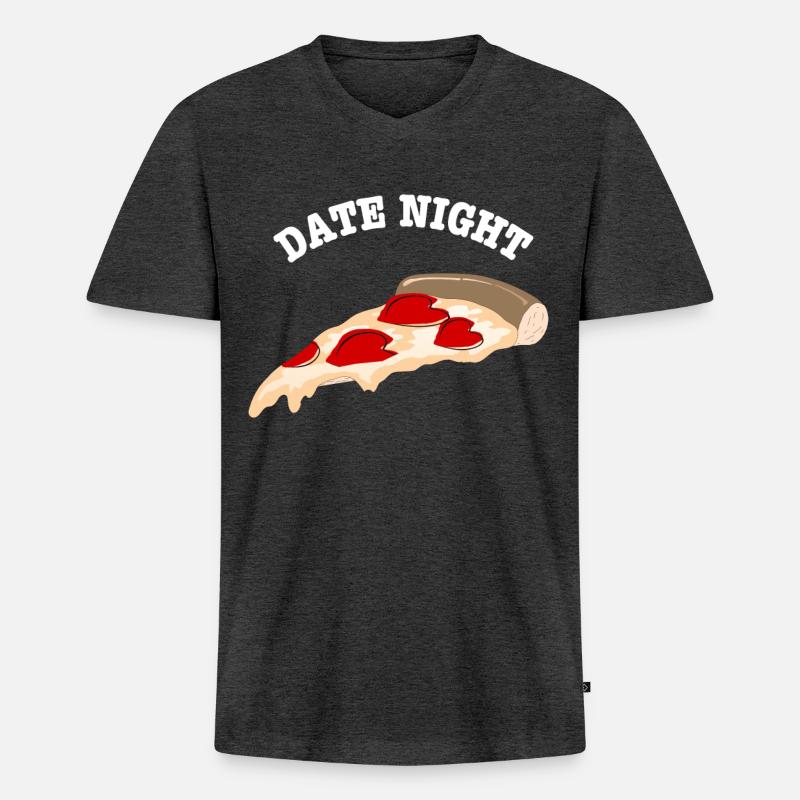 DateNightPizza - Männer Premium Bio T-Shirt mit V-Ausschnitt - Anthrazit meliert