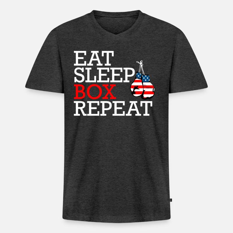 Eat Sleep Box Repeat mit Boxhandschuhen - Männer Premium Bio T-Shirt mit V-Ausschnitt - Anthrazit meliert