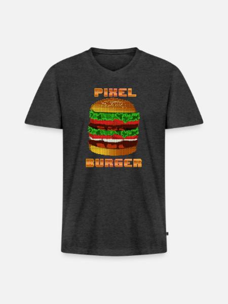 Pixel Burger retro T-Shirt - Männer Premium Bio T-Shirt mit V-Ausschnitt - Anthrazit meliert