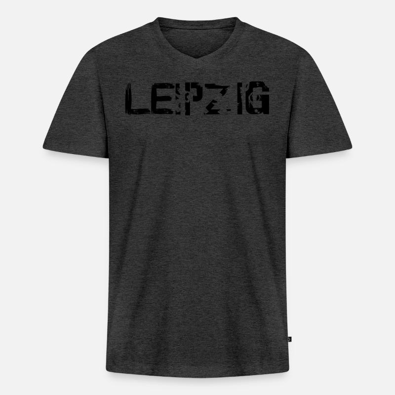 Leipzig - Männer Premium Bio T-Shirt mit V-Ausschnitt - Anthrazit meliert