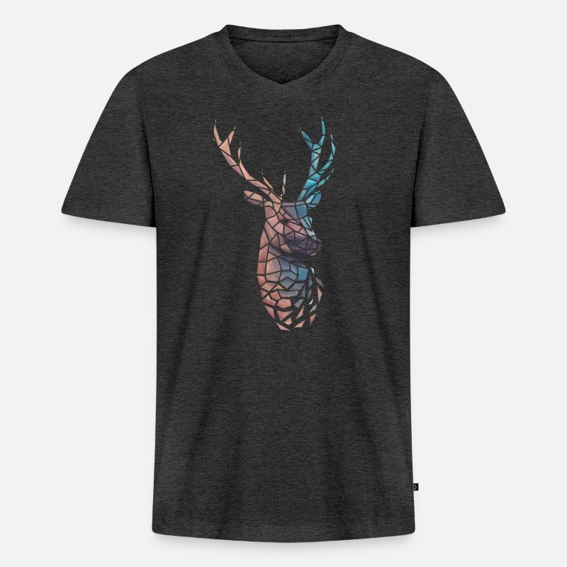 Low Poly Hirsch Gradient - Männer Premium Bio T-Shirt mit V-Ausschnitt - Anthrazit meliert