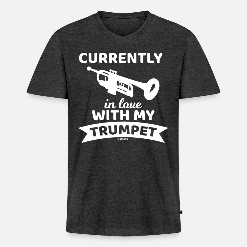 Blasmusik Trompete Blechbläser - Männer Premium Bio T-Shirt mit V-Ausschnitt - Anthrazit meliert
