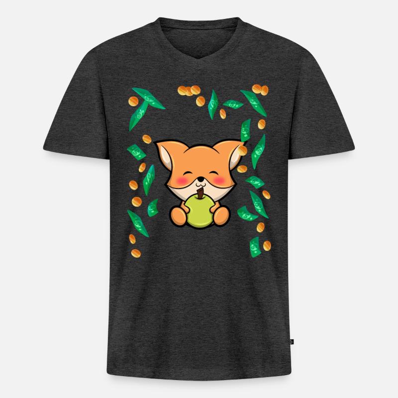Fuchs Wald Tier Geldregen - Männer Premium Bio T-Shirt mit V-Ausschnitt - Anthrazit meliert