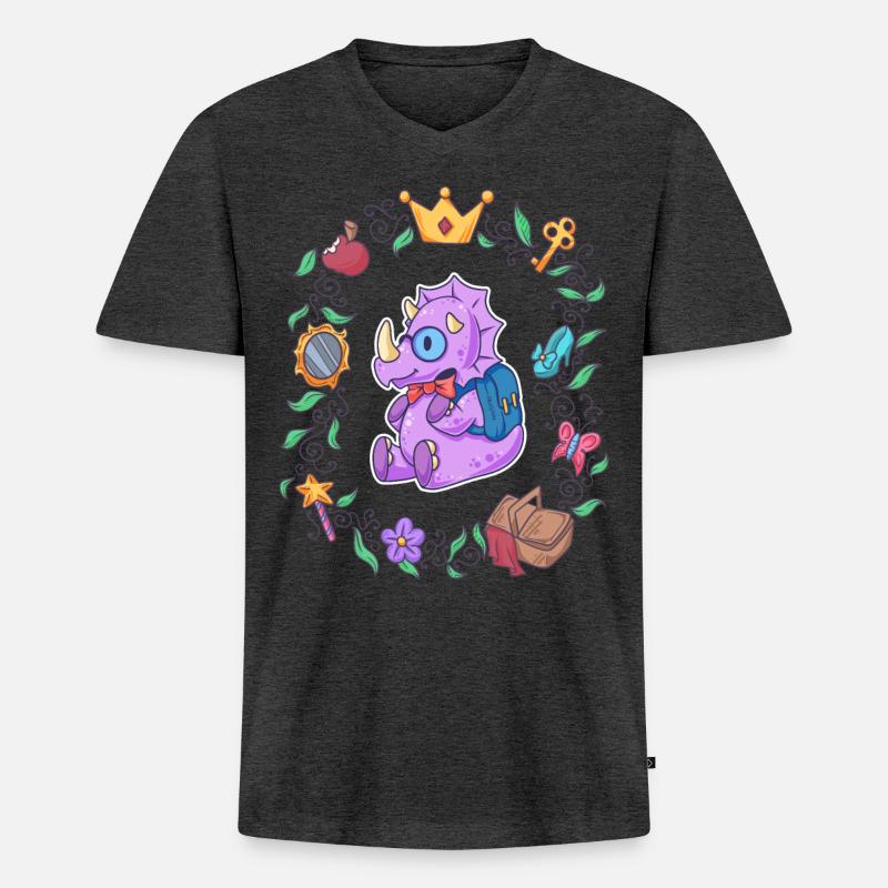 Triceratops Mädchen Schule Märchen - Männer Premium Bio T-Shirt mit V-Ausschnitt - Anthrazit meliert
