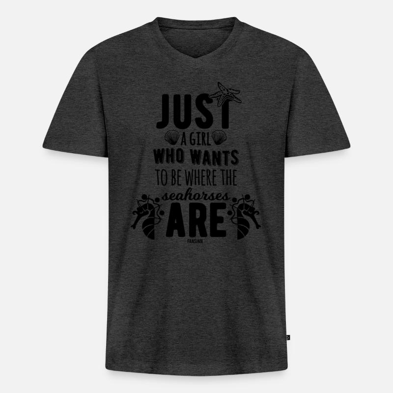 Seepferd Mädchen Seestern Ozean Urlaub - Männer Premium Bio T-Shirt mit V-Ausschnitt - Anthrazit meliert