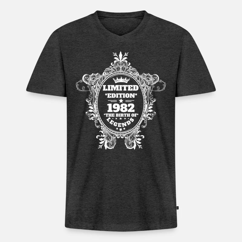 1982 - Männer Premium Bio T-Shirt mit V-Ausschnitt - Anthrazit meliert