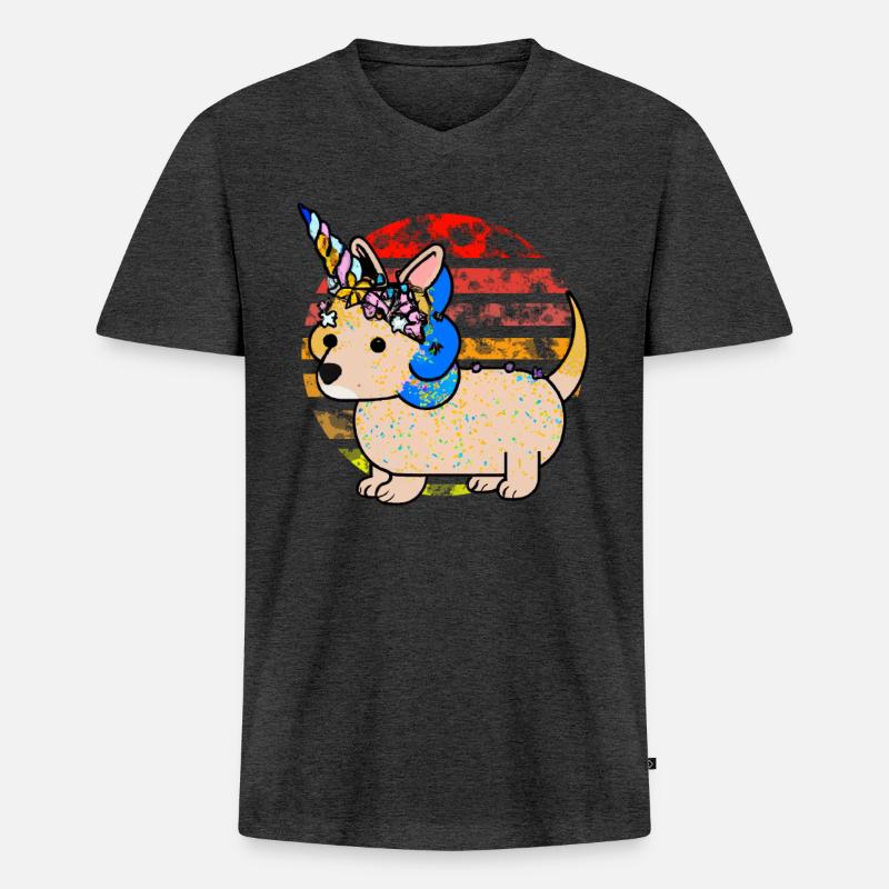 Dackel Einhorn - Männer Premium Bio T-Shirt mit V-Ausschnitt - Anthrazit meliert