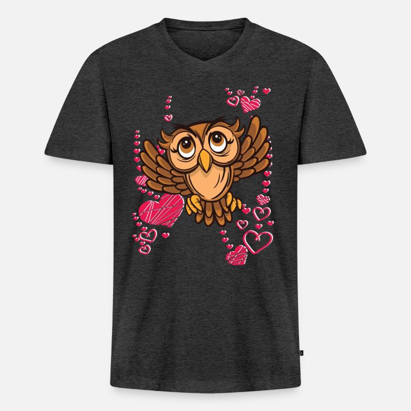 Ich liebe Eulen - Männer Premium Bio T-Shirt mit V-Ausschnitt - Anthrazit meliert