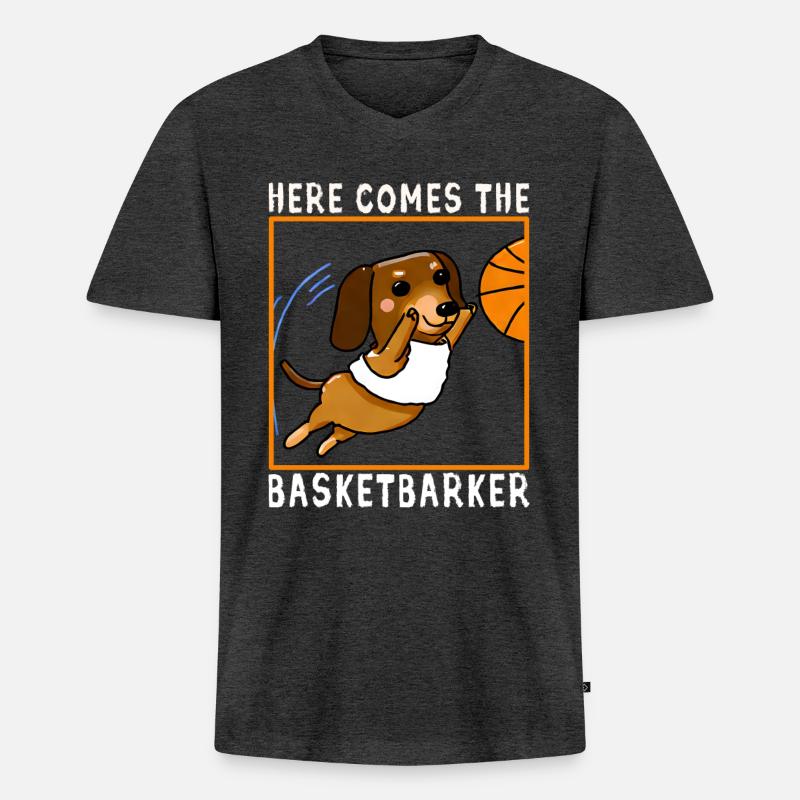 Here Comes The Basketbarker - Männer Premium Bio T-Shirt mit V-Ausschnitt - Anthrazit meliert