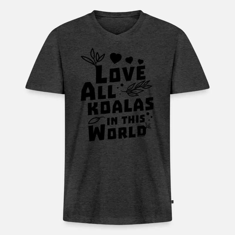 Koala Eukalyptus Liebe Kinder Mädchen - Männer Premium Bio T-Shirt mit V-Ausschnitt - Anthrazit meliert
