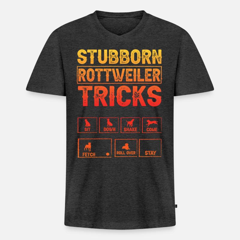 Stubborn Rottweiler Tricks - Männer Premium Bio T-Shirt mit V-Ausschnitt - Anthrazit meliert