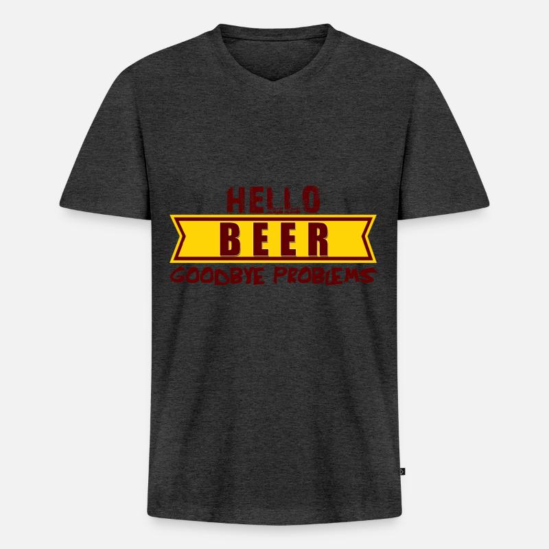 Hello BEER goodbye problems, hallo Bier tschüs Pro - Männer Premium Bio T-Shirt mit V-Ausschnitt - Anthrazit meliert