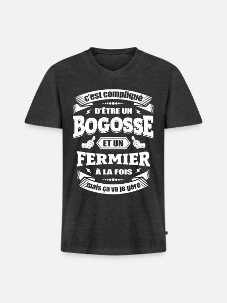 BOGOSSE ET FERMIER - T-shirt encolure en V Premium bio Homme - anthracite chiné