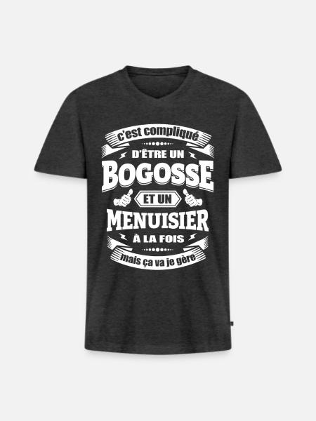 BOGOSSE ET MENUISIER - T-shirt encolure en V Premium bio Homme - anthracite chiné