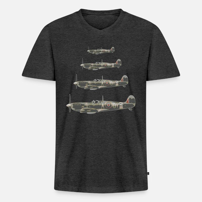 Spitfire Jagdflieger - Retro Geschenk Pilot - Männer Premium Bio T-Shirt mit V-Ausschnitt - Anthrazit meliert