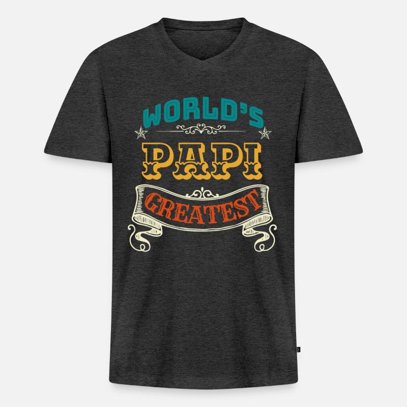 WORLDS GREATEST PAPI - Männer Premium Bio T-Shirt mit V-Ausschnitt - Anthrazit meliert