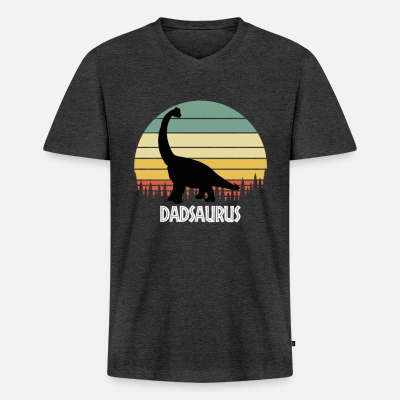 DADSAURUS DAD SAURUS DAD DINOSAUR - Männer Premium Bio T-Shirt mit V-Ausschnitt - Anthrazit meliert