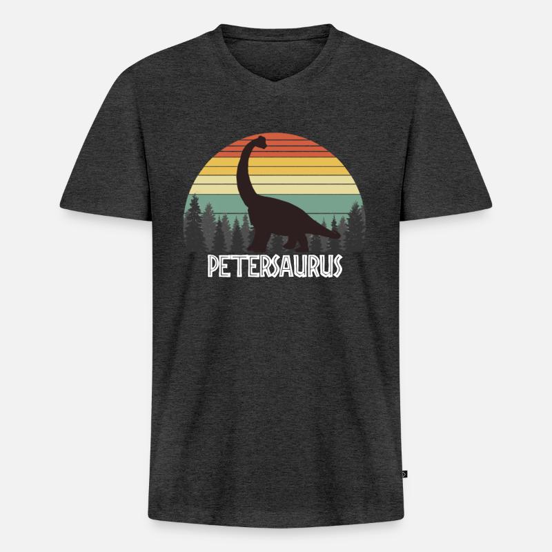 PETERSAURUS PETER SAURUS PETER DINOSAUR - Männer Premium Bio T-Shirt mit V-Ausschnitt - Anthrazit meliert
